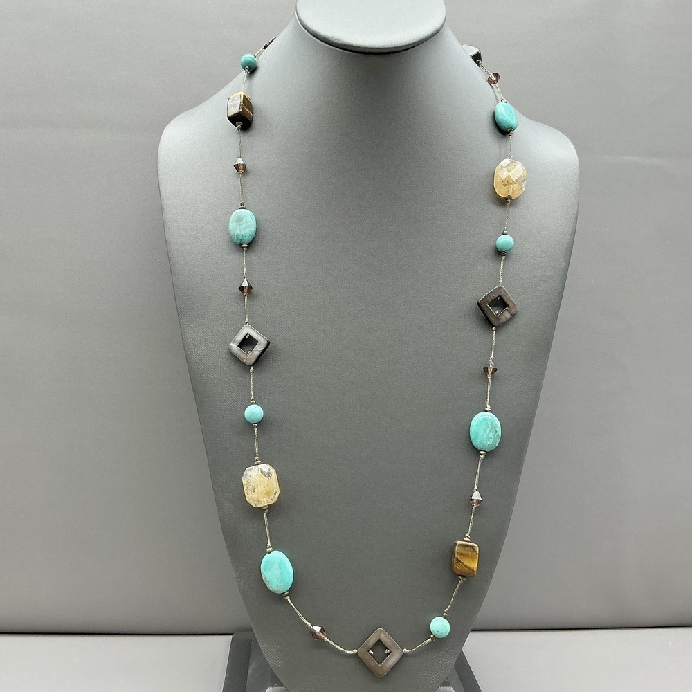 Premier Designs Necklace Multicolor Turquoise Gemstone‎ Beaded Station Boho